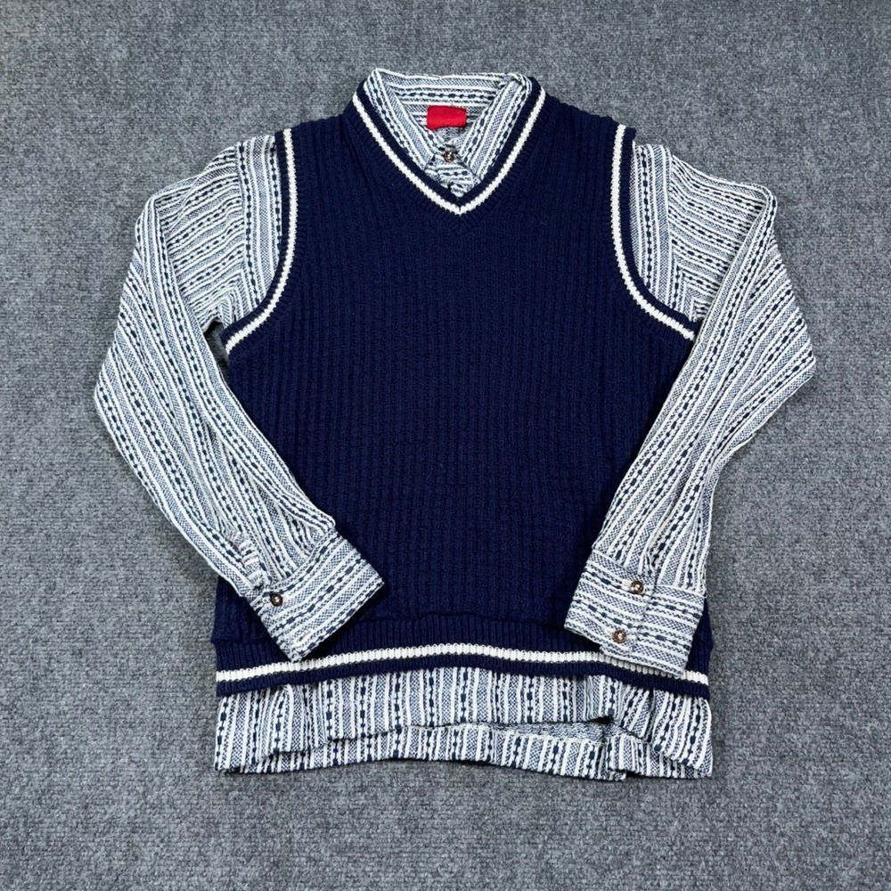 VTG Sears Kings Road Sweater Vest Shirt Set Mens Medium 70s Blue White Preppy